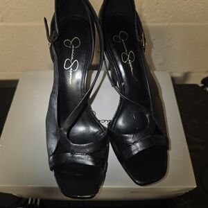 Jessica Simpson Black Strappy Peep-Toe Heels